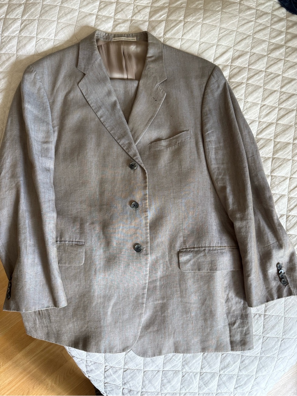 Joseph Abboud Light Taupe Linen-Blend Suit - ideal for summer events